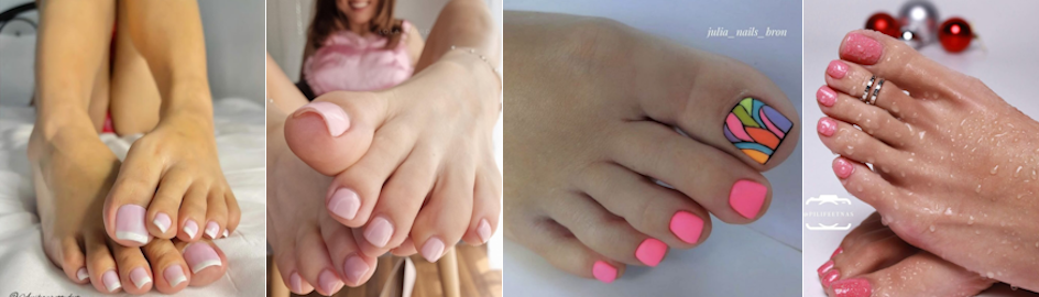 Pink pedicure toenails.