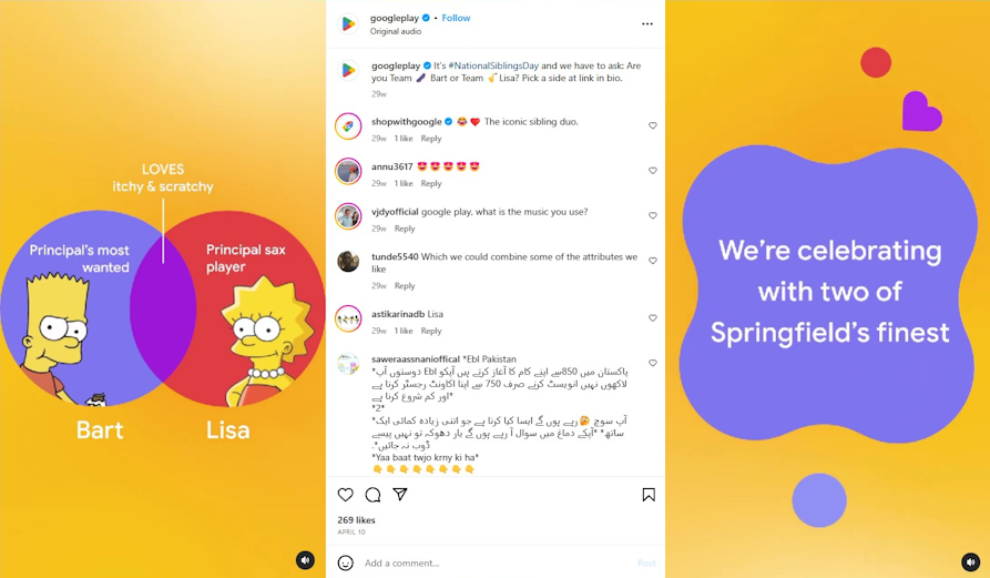 @googleplay: It’s #NationalSiblingsDay and we have to ask: Are you Team Bart Simpson or Team Lisa Simpson? Pick a side at link in bio. @shopwithgoogle (Shop with Google): The iconic sibling duo.